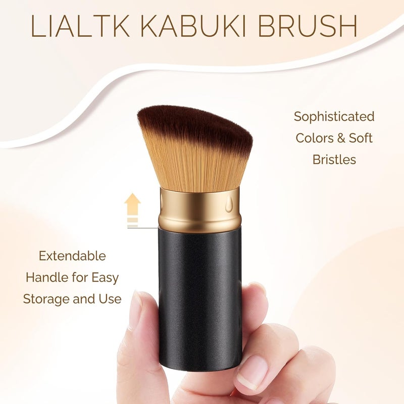 LIALTK Retractable Kabuki Makeup Brush - All-in-One Travel Foundation, Powder, Blush, Liquid & Cream Face Brush | Portable & Easy to Use for Women & Beginners (Black) - Image 2